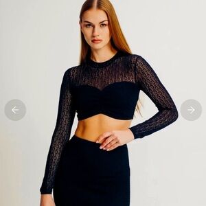 NWT Rony Kobo pointelle  lace knit Beverly top in black size Medium